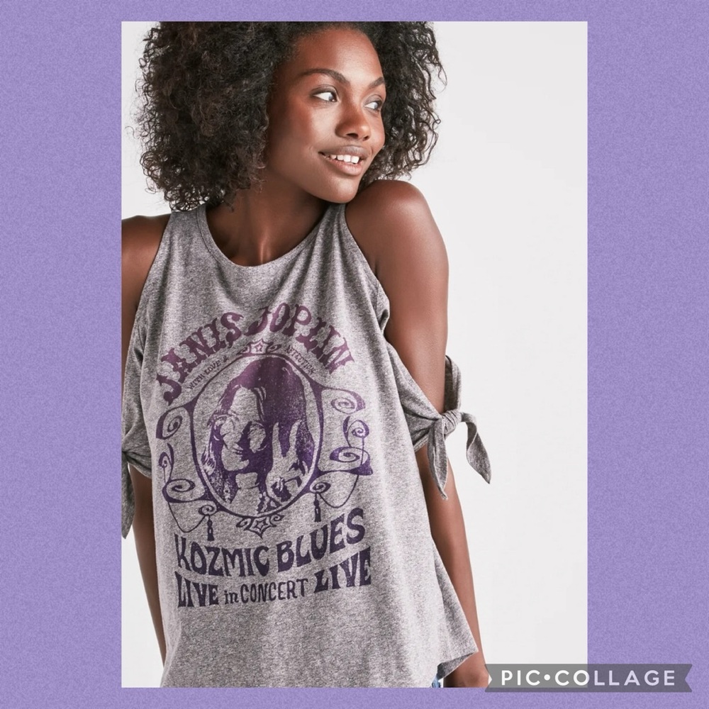 Janis Joplin Cold Shoulder Graphic Top